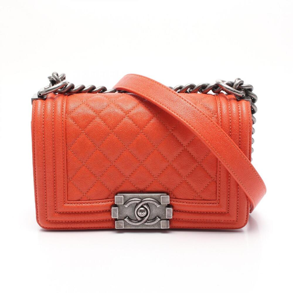 Chanel Boy Shoulder Bag Leather Orange Tone